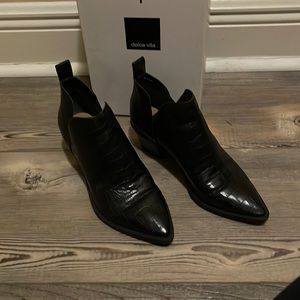 dolce vita booties black croc leather